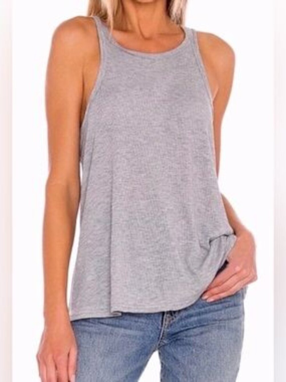 Free People Intimately Heather Grey Ribbed High Neck Racerback Tank Top M